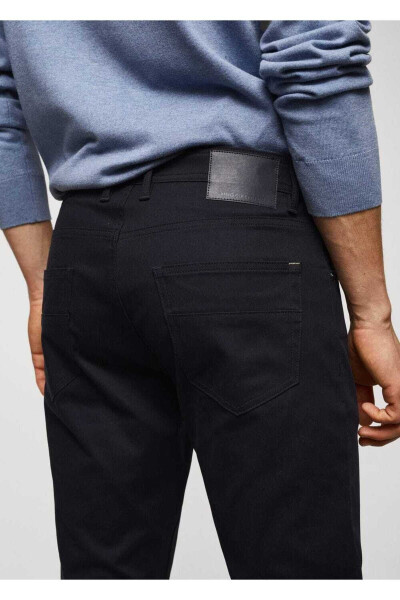 Dar kesimli serj pamuklu pantolon-Lacivert - 6