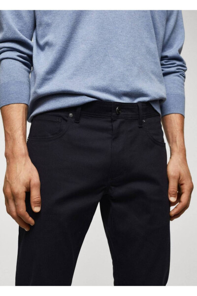 Dar kesimli serj pamuklu pantolon-Lacivert - 8