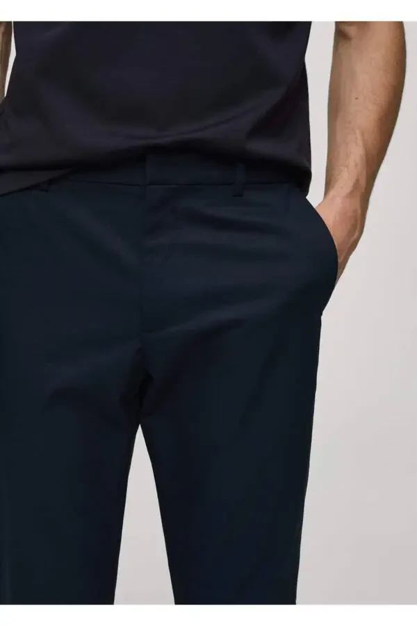 Dar kesimli teknik kumaşlı pantolon-Lacivert - 8