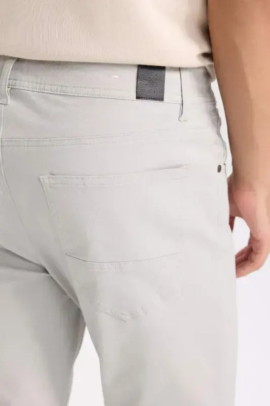 Yazlık Gabardin Chino Kanvas Pantolon Slim Fit Dar Kesim Dar Paça Cepli-Açık Gri - 2