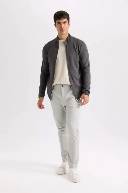 Yazlık Gabardin Chino Kanvas Pantolon Slim Fit Dar Kesim Dar Paça Cepli-Açık Gri - 5