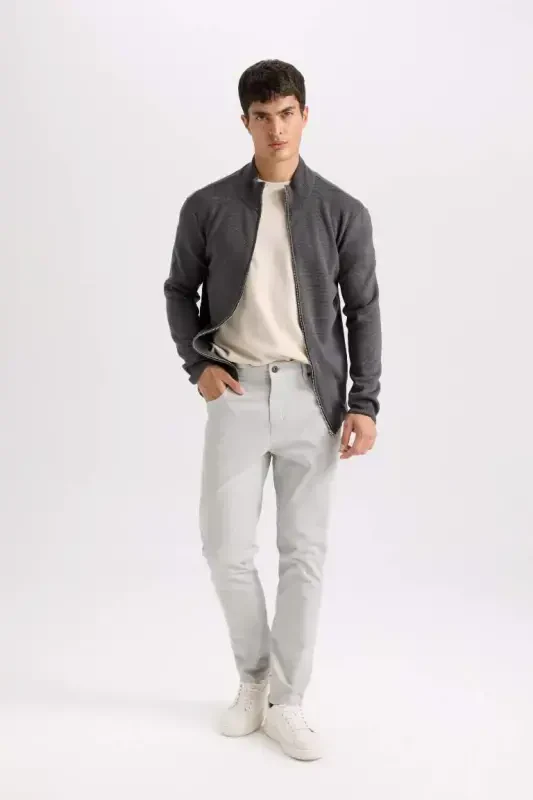 Yazlık Gabardin Chino Kanvas Pantolon Slim Fit Dar Kesim Dar Paça Cepli-Açık Gri - 6