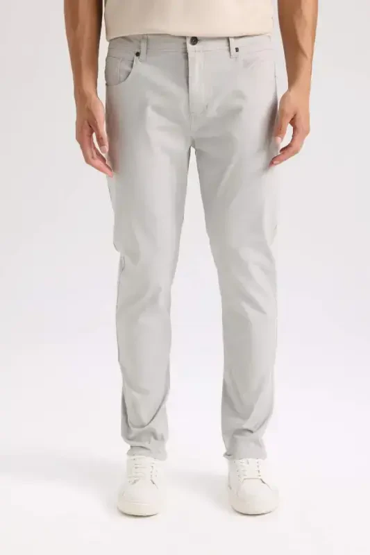 Yazlık Gabardin Chino Kanvas Pantolon Slim Fit Dar Kesim Dar Paça Cepli-Açık Gri - 7