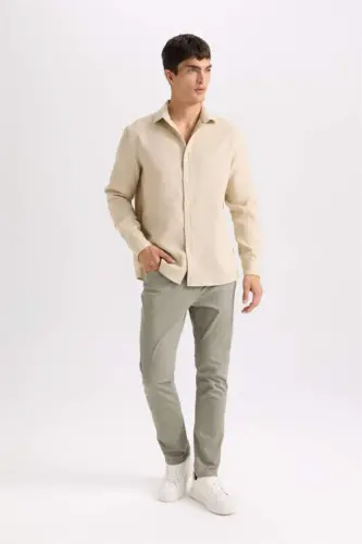 Yazlık Gabardin Chino Kanvas Pantolon Slim Fit Dar Kesim Dar Paça Cepli-Haki - 1