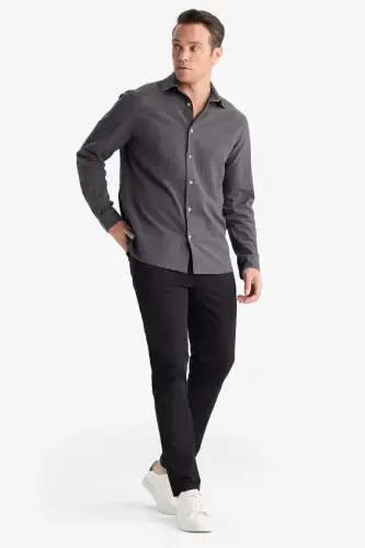 Yazlık Gabardin Chino Kanvas Pantolon Slim Fit Dar Kesim Dar Paça Cepli-Siyah - DEFACTO (1)