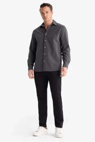 Yazlık Gabardin Chino Kanvas Pantolon Slim Fit Dar Kesim Dar Paça Cepli-Siyah - 3