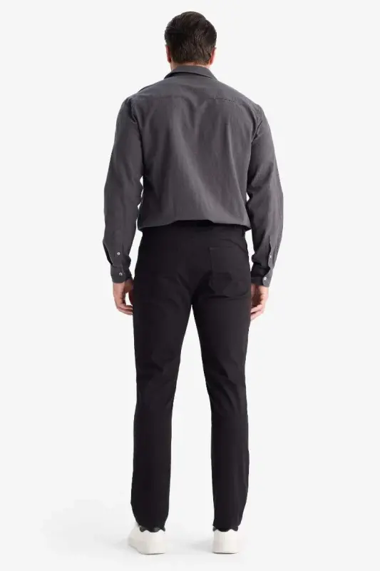 Yazlık Gabardin Chino Kanvas Pantolon Slim Fit Dar Kesim Dar Paça Cepli-Siyah - 7