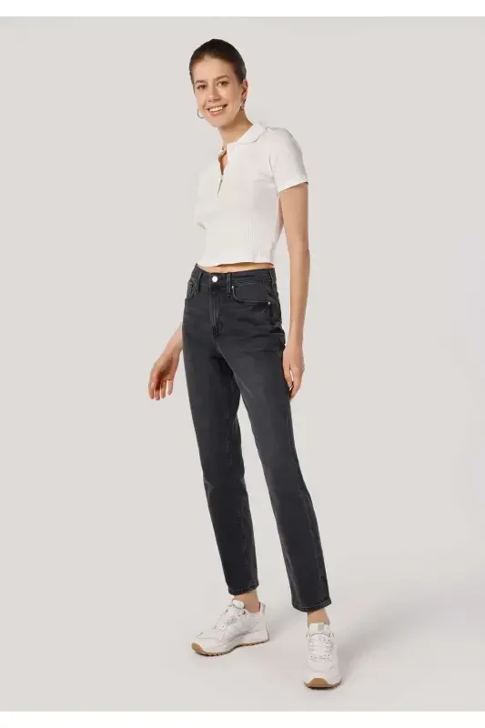 Slim Fit Yüksek Bel Daralan Paça Kadın Denim Jean Pantolon - 3