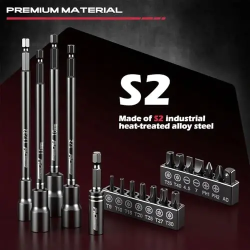 Nut Driver Impact Bit Set - 31-Piece Magnetic Socket Impact Drill Bit Tool Sets Extra Long Hex Nut Setter Driver Holder - Metric SAE Screwdriver Bits 1/4 Drive Shank Adapter Extension - 5