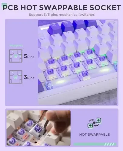 DAREU EK98pro Беспроводная Механическая Клавиатура, Gasket Hot Swappable Custom Structure, Creamy Pre-lubed Linear Switches, PBT Keycaps, BT5.0/2.4GHz/USB-C, RGB Backlit Gaming Keyboard for Win/Mac - 5