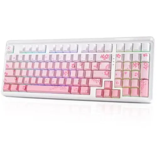 DAREU EK98pro Sakura Pink Wireless Mechanical Keyboard,Tri-Mode BT/2.4GHz/USB-C Creamy Gaming Keyboard with Number Pad,Gasket Structure,Hot Swappable Custom,RGB Backlit for Win/Mac 