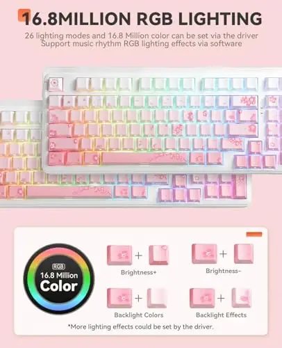 DAREU EK98pro Sakura Pink Wireless Mechanical Keyboard,Tri-Mode BT/2.4GHz/USB-C Creamy Gaming Keyboard with Number Pad,Gasket Structure,Hot Swappable Custom,RGB Backlit for Win/Mac - 4