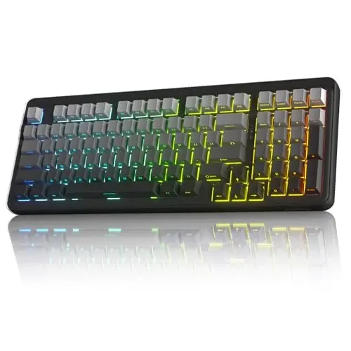 DAREU EK98PRO Simsiz mexanik klaviatura, Gasket issiq almashtiriladigan moslashtirilgan, oldindan moylangan chiziqli kalitlar, yon tomondan bosilgan PBT kalpaklar, BT5.0/2.4GHz/USB-C, Win/Mac uchun RGB yoritilgan oʻyin klaviaturasi - DAREU