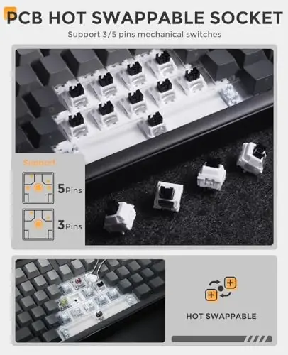 DAREU EK98PRO Simsiz mexanik klaviatura, Gasket issiq almashtiriladigan moslashtirilgan, oldindan moylangan chiziqli kalitlar, yon tomondan bosilgan PBT kalpaklar, BT5.0/2.4GHz/USB-C, Win/Mac uchun RGB yoritilgan oʻyin klaviaturasi - 4