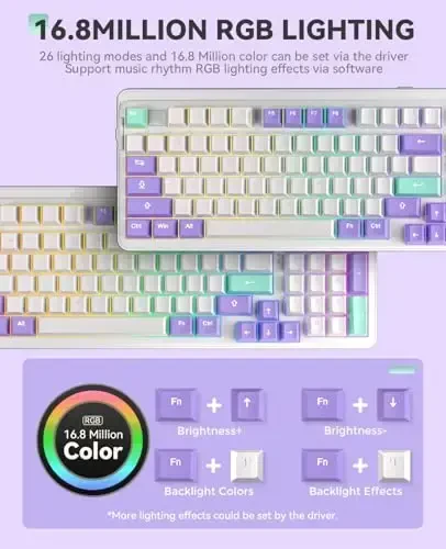 DAREU EK98pro Wireless Mechanical Keyboard, Gasket Hot Swappable Custom Structure, Creamy Pre-lubed Linear Switches, PBT Keycaps, BT5.0/2.4GHz/USB-C, RGB Backlit Gaming Keyboard for Win/Mac - 6