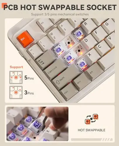 DAREU EK98pro Wireless Mechanical Keyboard, Tri-Mode BT/2.4GHz/USB-C RGB Backlit Gaming Keyboard, Pre-lubed Linear Switches, Gasket Structure, Hot Swappable Custom Keyboard for Win/Mac - 6