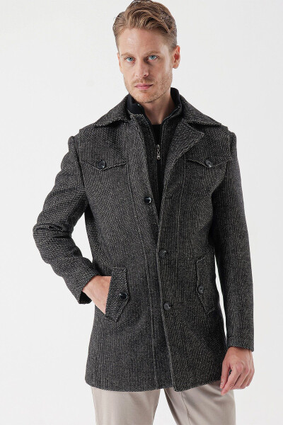 Dark Anthracite Cashmere Baby Collar Patterned Lined Slim Fit Skinny Fit Classic Coat 1008235156 - 6