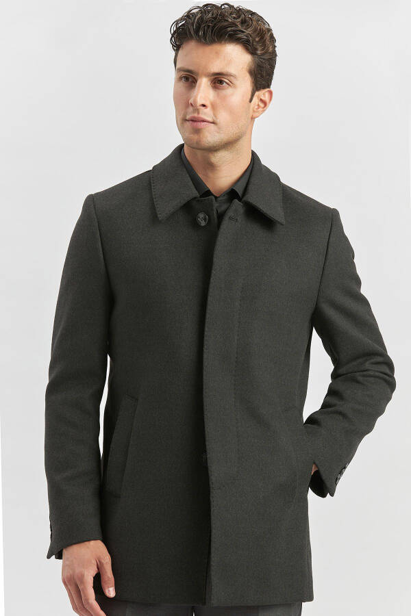 Dark anthracite wool, baby collar, quilted lining, comfort fit, relaxed fit, classic coat. - 14