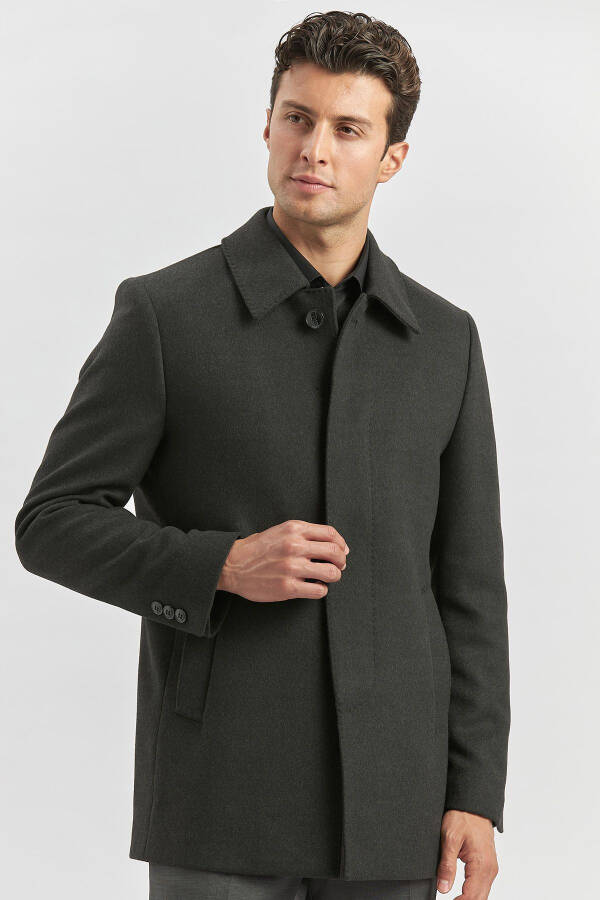 Dark anthracite wool, baby collar, quilted lining, comfort fit, relaxed fit, classic coat. - 15