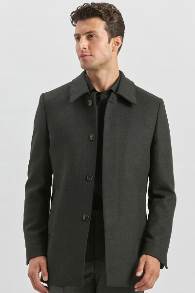 Dark anthracite wool, baby collar, quilted lining, comfort fit, relaxed fit, classic coat. - 16