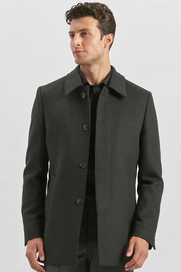 Dark anthracite wool, baby collar, quilted lining, comfort fit, relaxed fit, classic coat. - 16