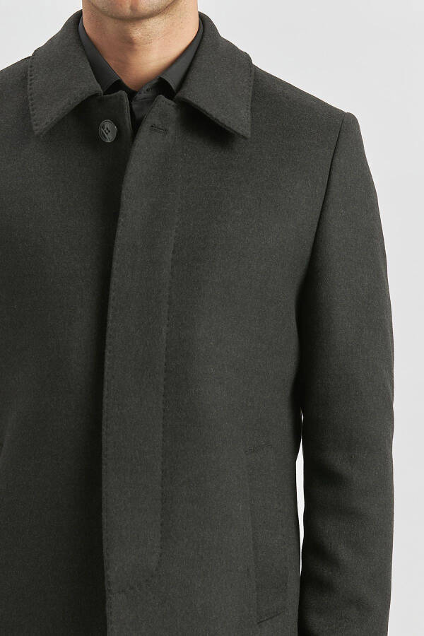 Dark anthracite wool, baby collar, quilted lining, comfort fit, relaxed fit, classic coat. - 19