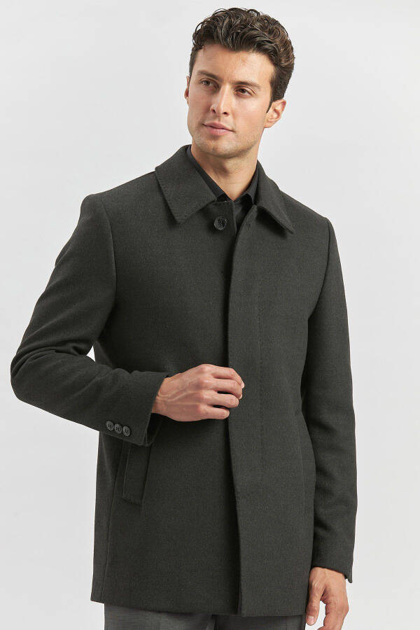 Dark anthracite wool, baby collar, quilted lining, comfort fit, relaxed fit, classic coat. - 9