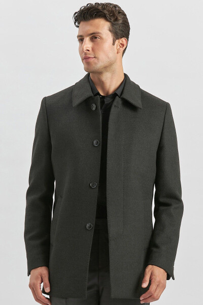 Dark anthracite wool, baby collar, quilted lining, comfort fit, relaxed fit, classic coat. - 10