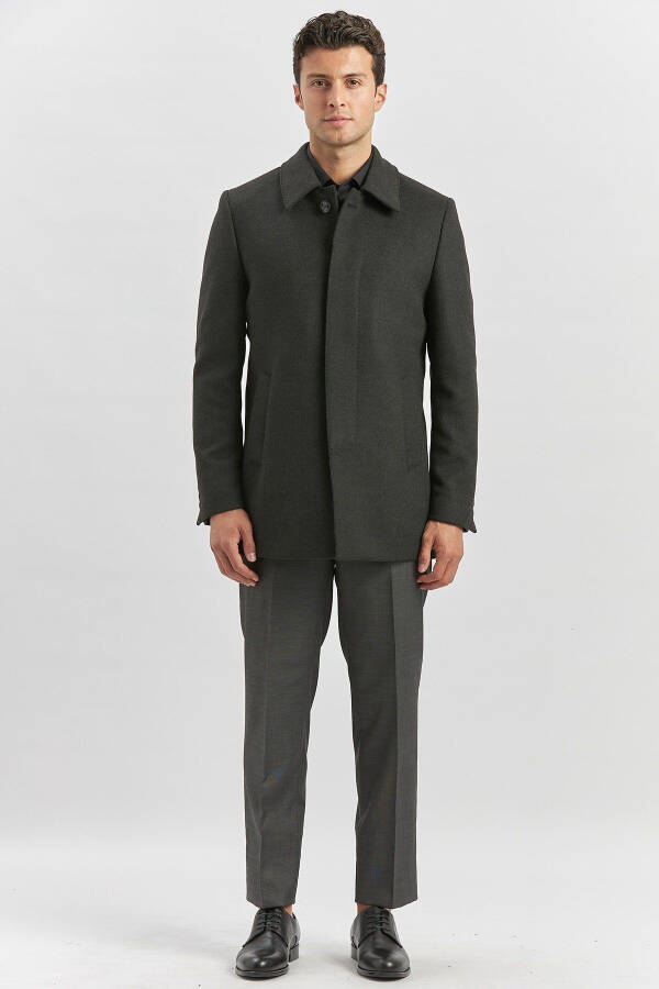 Dark anthracite wool, baby collar, quilted lining, comfort fit, relaxed fit, classic coat. - 11