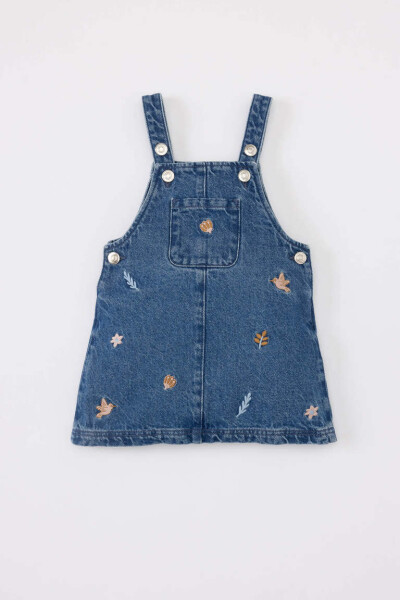 Dark blue, baby girl embroidered, sleeveless jean dress - 1