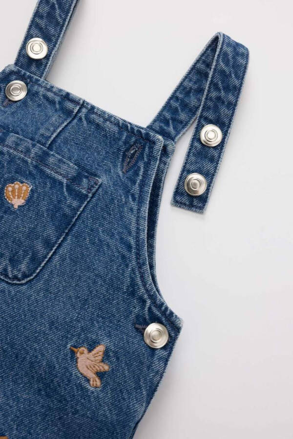 Dark blue, baby girl embroidered, sleeveless jean dress - 2