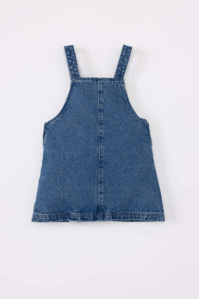 Dark blue, baby girl embroidered, sleeveless jean dress - 4