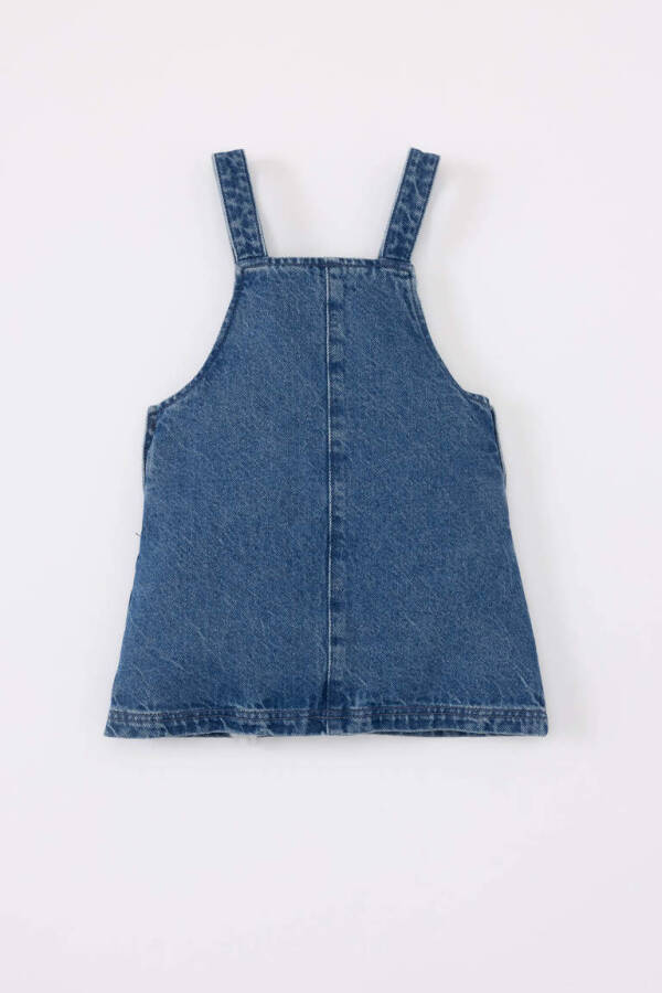 Dark blue, baby girl embroidered, sleeveless jean dress - 4