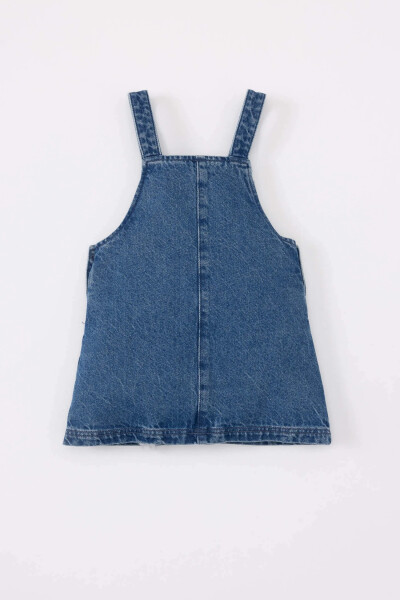 Dark blue, baby girl embroidered, sleeveless jean dress - 6