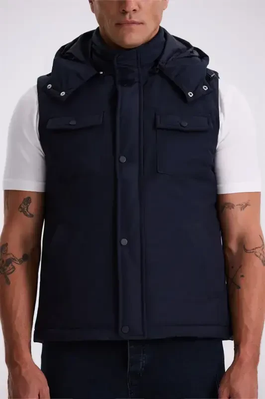 Dark Blue Comfort Fit Safari Vest With Pockets - 3