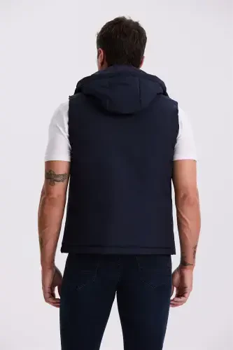 Dark Blue Comfort Fit Safari Vest With Pockets - 4