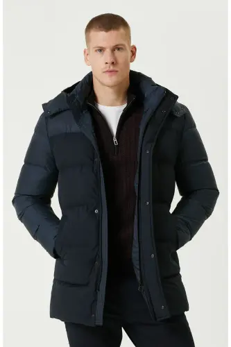 Lacivert Kapüşonlu Puffer Casual Kaban - Lacivert - 1