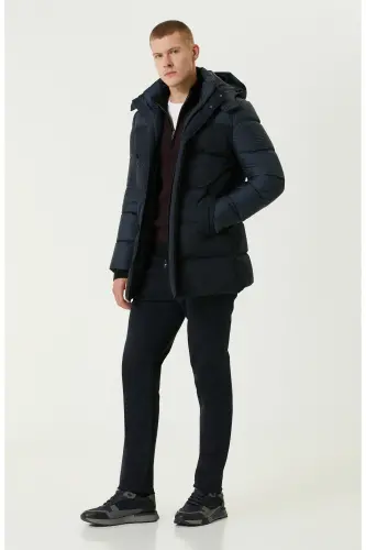 Lacivert Kapüşonlu Puffer Casual Kaban - Lacivert - 3