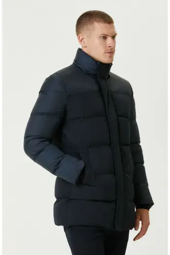 Lacivert Kapüşonlu Puffer Casual Kaban - Lacivert - 4