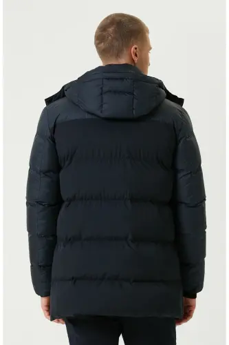 Lacivert Kapüşonlu Puffer Casual Kaban - Lacivert - 5