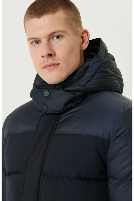 Lacivert Kapüşonlu Puffer Casual Kaban - Lacivert - 6