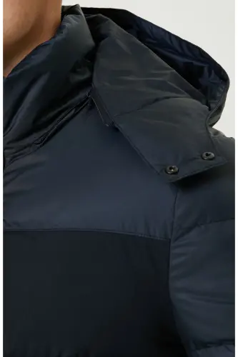 Lacivert Kapüşonlu Puffer Casual Kaban - Lacivert - 7