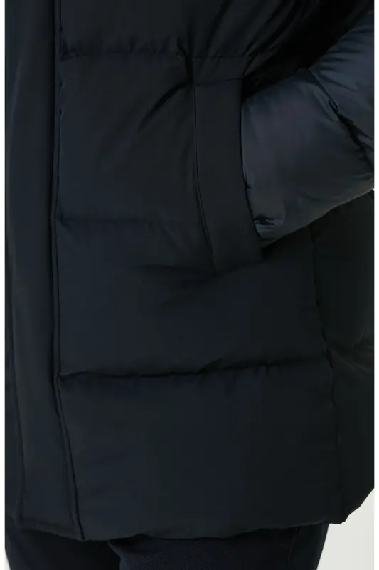 Lacivert Kapüşonlu Puffer Casual Kaban - Lacivert - 8