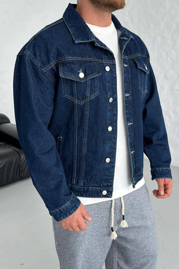 Dark blue oversized denim jacket - 2