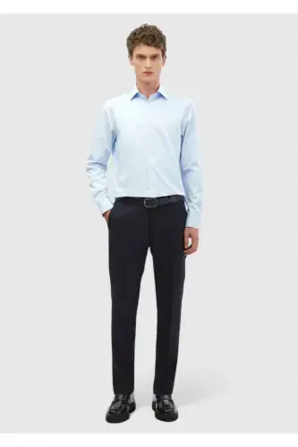 Dark Blue Plain Slim Fit Woven Classic 100% Cotton Shirt - RAMSEY (1)