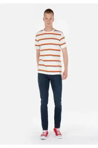 Dark blue skinny fit, low rise, slim leg pants for men. - 1