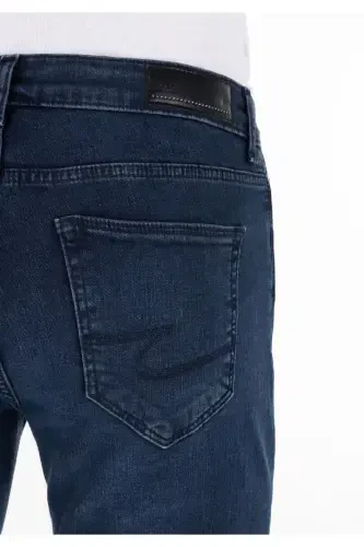 Dark blue skinny fit, low rise, slim leg pants for men. - 6