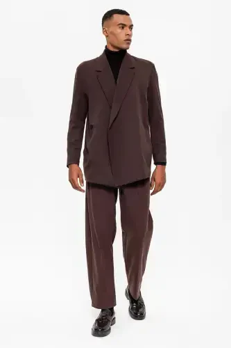 Dark Brown Crossover Closure Hidden Pocket Men's Blazer Jacket-Dark Brown - 1