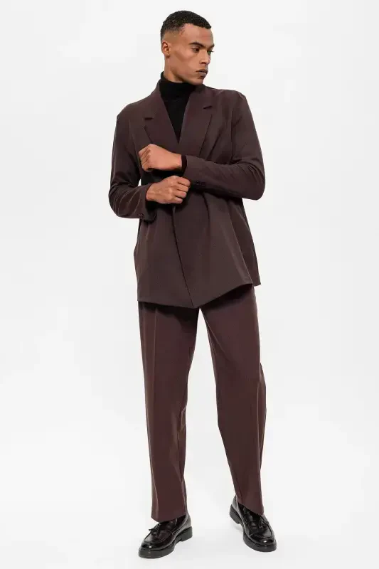 Dark Brown Crossover Closure Hidden Pocket Men's Blazer Jacket-Dark Brown - 2