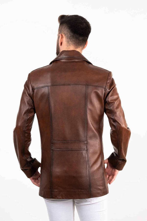 Dark Brown Men's Leather Coat - 5